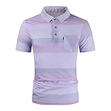 Polo T-Shirt Top Bluse Herren Sommer Slim Casual Fit Patchwork Kurzarm (L,6rosa)