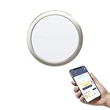 EGLO connect.Z Smart-Home LED Bad-Einbaustrahler Fueva-Z, ultra flach, Ø 216 mm, ZigBee, App und Sprachsteuerung, Lichtfarbe (warmweiß-kaltweiß), dimmbar, Alu Einbauspot nickel-matt, IP44