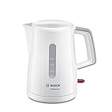Bosch TWK3A051 CompactClass kabelloser Wasserkocher, schnelles Aufheizen, Wasserstandsanzeige beidseitig, Überhitzungsschutz, 1 L, 2400 W, weiß