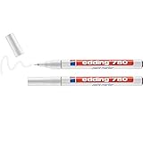 edding 780 Glanzlackmarker - weiß - Packung mit 2 Lackmarkern - extra-feine Rundspitze 0,8 mm - Lackstift für Glas, Stein, Holz, Kunststoff und Papier - wasserfest, stark deckend, sehr dü