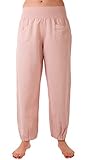 FASHION YOU WANT Damen Leinenhose Größe 36/38 bis Größe 50/52 aus 100% Leinen - leichte Sommerhose Tunnelbund mit Gummizug und 2 aufgesetzten Taschen vorne - weiter Schnitt (54/56, rosa)