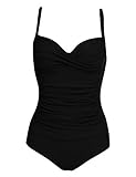 Avidlove Badeanzug Damen Einteiliger Bademode Schlankheits Schwimmanzug Monokini Figurformenden Retro Swimsuit Bauchweg R點kenfrei Strandmode Schwarz S