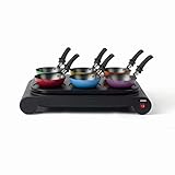 Tischgrill Elektrisch Elektrischer Wok Set Crepemaker Elektrogrill 6 Personen Wokset (Partygrill, Antihaftbeschichtung, Bunte Pfännchen, 1000 Watt)