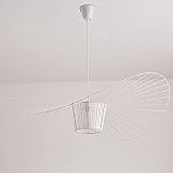 Vintage Kronleuchter Wohnzimmer Hängen Lampe (HöHenverstellbar), Glasfaser + Faser Stoff Hut Design, KüChe Esstheke, E27 fassung,Max 40W (Weiß, 200cm)