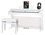 Classic Cantabile DP-50 WM E-Piano SET (Digitalpiano mit Hammermechanik, 88 Tasten, 2 Anschlüsse für Kopfhörer, USB, LED, 3 Pedale, Piano für Anfänger, Pianobank, Kopfhörer, Klavierschule) weiß