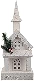 Weihnachtskirche, Leuchtturm, Schneedorf, rustikale, mit Holz beleuchtete Gebäude, leuchtende Weihnachts-Sammelfiguren, Desktop-Ornament für Weihnachtsfeier, Geschenkartikel, weiß (keine Batterie)