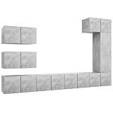 Hogotin 8-TLG. TV-Schrank-Set Fernsehschrank TV Sideboard Hängevitrine Betongrau Spanplatte Geeignet Für W