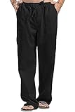 Herren Leinenhose Sommerhose Leicht Loose Fit Stoffhose Bequeme Baumwolle Freizeithose Elastische Taille Strandhosen Mit Kordelzug (Color : Black, Size : XXL)