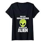 Damen Lustiges UFO „This is My Human Costume I'm Really An Alien“ T-Shirt mit V