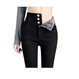 Damen Fleece Gefüttert Jeans High Waist Stretch Slim Fit Thermo Denim Hose mit T