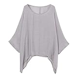 Leinen Bluse 3/4 Arm Schulterfrei V-Ausschnitt Langarmshirts Elegante Kleider Damen Tunika Blusen Leicht Asymmetrisch Shirt mit Volant Trompetenärmeln Carmenbluse Cut Out Shirt Loose Fit Ob