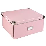 Idena 11010 - Aufbewahrungsbox aus festem Karton, Deckel mit verstärkten Kanten aus Metall, Allzweck-Box in Pink inklusive Beschriftungsfeld, für Ordnung im Haushalt, Büro und Arb