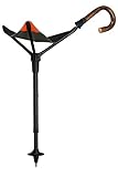 Gehstock Sitzstock PRAKTUS SAFETY EICHE mit einem Griff aus echtem Eichenholz,Sitzfläche aus englischem Sattler- Rindsleder, Stock aus eloxiertem Leichtmetall, höhenverstellb