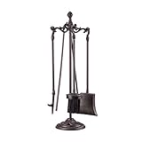 Relaxdays Kaminbesteck 5-teilig, Schaufel, Besen, Schürhaken, Zange, Halter, Kamingarnitur, HxBxT 51 x 18 x 18 cm, braun Kaminbesteckset G
