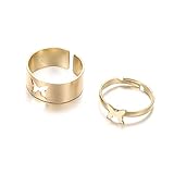 2 Stück Schmetterling Ringe für Frauen Schmetterling Pinky Versprechen Paar Passende Freundschaft Niedliche Trendy Zierliche Ringe Set für Teen Mädchen Vergoldet Funky Split Einfache Geschenke(Gold)