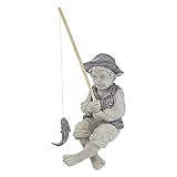 Gone Fishing Boy Outdoor-Statue, Teichfisch-Junge aus Kunstharz, Fischer-Gartenskulpturen und Statuen, Garten-Figuren, handgefertigt, Zwerg für den Außenbereich, R