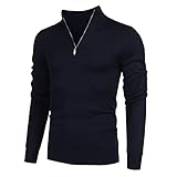 KBUY Herren Strickpullover Regular Fit Strick Pullover Mit Stehkragen Und Reißverschluss Strickpullover Herren Stehkragen 1/4 Zip Pullover Baumwolle Feinstrickpullover Herbst Winter Langarm Sw