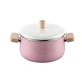 SMEJS Emaille Holz Griff Milchtopf Suppe Topf verdickte Nudel Allgemein Home Cooker Stew Manuelles Schwenk- (Color : Pink)