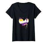 Damen Agender Paintsplash Herz | Geschenk für Non-Binary Pride Flagge T-Shirt mit V