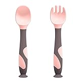 JEJA Baby-Utensilien-Set, 2-Teiliges Babyutensilien mit Gabel und Löffel, Biegsam Besteckset mit Rutschfesten Griffen, Perfekt zum Baby Essen Lernen, Selbststudium,R