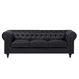 Beliani Großes 3er Sofa Chesterfield-Stil schwarz Kunstleder Polstersofa C