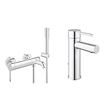 GROHE Essence | Badarmaturen - Einhand-Wannenbatterie, DN 15 | chrom | 33628001 & Essence | Badarmaturen - Einhand-Waschtischbatterie, DN 15 S-Size | chrom | 32898001