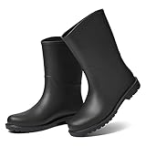 Camfosy Damen Gummistiefel Halbhoch, Regenstiefel Wasserdicht Stiefeletten Rain Boots Anti-Rutsch Wellington Boots Schlupfstiefel Outdoor Casual Gartenschuhe Schwarz B