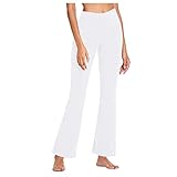 QIUhhpuy Damen Yogahose Leggins Sporthose Reine Farbe Schmale Passform Lässige Fitnesshose Pilates-Hosen mit Hoher Taille und Weitem Bein, Elastische Jogginghose Elegant Tanzhose Jazzpants (Weiß, M)