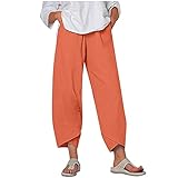 JIEYONG Damen Hosen Hohe Taille Sommerhose,Frauen Hosen Lässige Hohe Taille Feste Sommer Baumwolle Lose Lange Gerade Hosen Lange Pyjamahose Yog