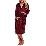 Komiseup Bademantel Damen & Herren Fleece Morgenmantel Hoodie Bademantel Schalkragen Unisex Lang Microfaser Saunamantel mit Kapuze Flauschig und Weich Sleepw