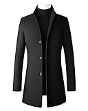 GUOCU Herrenmantel Herbst/Winter Dicker Wollmischmantel Langer Business-Woll-Trenchcoat Regular Fit Jacke Mantel Peacoat Windjacke Wollmantel mit Stehkragen Schwarz 3XL