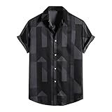 Briskorry Herren Hemd Gestreiftes Oversize Shirt Bunte Freizeithemd Kurzarm Hawaiihemd Herren Hemd Standard-fit Hawaiian Shirt Kurzarm Lässig Bedruckt Hawaiihemd Bluse T-Shirt Herren-H