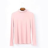 Langarmshirts Für Damen, T-Shirt Blusen Tunika hoher Kragen Elastische Oberteile,Weich Und Bequem Warmhalten,Kein Ball Kein Ausbleichen,Rosa,S