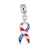 Rot Weiß Blau American Patriotic USA Flagge Band Form Baumeln Charm Perle für Frauen Teen Email .925 Sterling Silber passt europäisches Armb