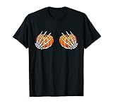 Kürbis Skelett Hände Brüste Lustig Halloween Brüste Damen T-S