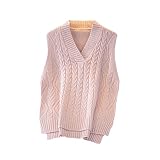 Herbst Damen Pullover Weste V-Ausschnitt Ärmellos Unregelmäßig Casual Lose Strickpullover Tops Female Oberbekleidung, Rosa 3, O