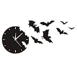 hufeng Wanduhr Eine Fledermaus-Uhr aus der Fluchtuhr, Halloween, Fledermaus-Silhouette, Wanduhr, gruselige Fledermaus-Symbole, Heimdekoration, moderne schwarze W