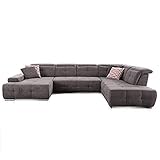 CAVADORE Wohnlandschaft Mistrel mit Longchair links / Großes Schlafsofa in U-Form / Inkl. Kopfteilfunktion und großer Liegefläche (125 x 270) / 343 x 77-93 x 228 / Kati Fang