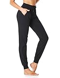 Sevego Damen 71cm/76cm/81cm/86cm Schrittlänge Baumwolle Weich Jogger mit Reißverschlusstaschen Kordelzug Workout Lounge Jogginghose 81CM Schwarz M