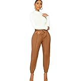 CAICAIL Kunstleder-Leggings Für Frauen Hosen Elastische Lace-Up Beam Pluderhosen Hohe Taille Tasche Füße Hosen,2,M