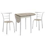 MOMMA HOME Ausziehbarer Küchentisch und 2 Stühlen - Esstisch, Klapptisch, Küchentisch, Set mit Tisch und Stühlen, ausziehbar, Eiche/Weiß, Modell Leva, 55/115 x 61 x 74
