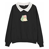 STOREYH Damen Cute Frosch Druck Tops Lässig Loose Langarm Spleiß Revers Fleece Oberteile Tasche Pullover Sweatshirt Herbst Winter Bequem Atmungsaktiv Tee Frauen Bluse Wickel Tunika T-S