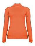 Hamishkne Damen Geripptes High Roll Rollkragen-Top Dehnbar Langarm Einfarbig Warm Pullover Top, Orange, 34-36