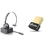 CSL - Bluetooth Headset mit Ladestation - Headset kabellos mit Mikrofon - Wireless - USB Ladeport - mit Rauschunterdrückung - Cool Grey & TP-Link UB400 Nano USB Bluetooth 4.0 Adapter Dong