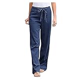SSLLM Damen Leinenhose Große Größen Leinen Hose Sommerhose Elastic Waist Freizeithose Stoffhose Einfarbig Boho Strand Hosen Schlupfhose Strandhose Straight Bein Hose mit Kordelzug