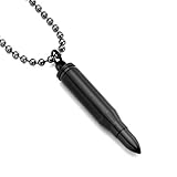 PiercingJ Gravur Patrone Kettenanhänger, Edelstahl Asche Urne Memorial Gedenk Verstecke Anhänger Halskette für Damen Herren, Schwarz (Schwarz, Non-Gravur)