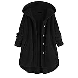 EMATOP Damen Kapuzenjacke Herbstjacke Einfarbig Wintermantal Winter Warm Mäntel Lang Strickjacke Lässiges Winterjacke Fleecemantel Langarm Parka Vintage übergangsjacke Oversized T