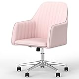 Phoetya Bürostuhl Samt Schreibtischstuhl Arbeitsstuhl Ergonomischer Höhenverstellbar Computerstuhl mit Armlehnen und Rückenstütze, Modern Schminkstuhl Drehstuhl für Zuhause und Büro(Rosa)