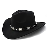 Western Cowboyhut 100% Wollfilz Kinder Damen Herren Western Cowboyhut mit breiter Krempe Punk Ledergürtel Jazz Cap,Schw