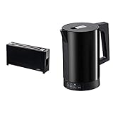 ritter Toaster volcano 5, schwarz, Langschlitztoaster mit eleganten Glasfronten, made in Germany & Wasserkocher fontana 5, schwarz, mit Temperatureinstellung, made in Germany